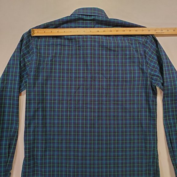 Banana Republic Shirt Men Medium Navy Plaid Slim Flex Fit Stretch Button Down - Picture 10 of 14